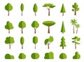 Green spring flat tree forest bush icon vector set