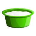 Green flat yogurt package icon, cartoon style