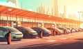 Green fleet electric cars charging at company parking station Creating using generative AI tools