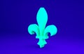 Green Fleur De Lys icon isolated on blue background. Minimalism concept. 3d illustration 3D render Royalty Free Stock Photo