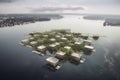 green floating community, with schools, hospitals and homes built on water