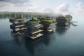 green floating community, with schools, hospitals and homes built on water