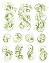 Green floral designs on white