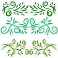 Green floral frame decoration elements set. Royalty Free Stock Photo