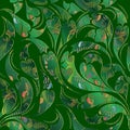 Green floral Paisley seamless pattern.  Ethnic style oriental paisley flowers, fern leaves, branches. Ornamental green background Royalty Free Stock Photo