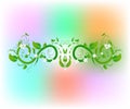 Green floral swirly leaves with flowers ornaments vector