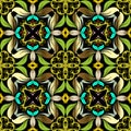 Green floral vector seamless pattern. Ornamental colorful background. Repeat spring summer backdrop. Ornate greek style