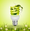 Green flourescent light bulb with leaves Royalty Free Stock Photo