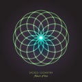 Green flower of Life. Sacred Geometry. Symbol of Harmony and Balance. Vector Illustration Royalty Free Stock Photo