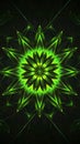 Green flower with sharp petals blooming on a dark background creating concentric shapes and radiating light, perfect for Royalty Free Stock Photo