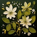 Colorful 3d Art: White Flowers On Dark Green Background