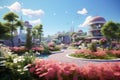 Green flowers fitness area city. Generate Ai