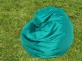 Green fluffy armchair on the grass