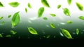 Green flying leaves background. Generative ai design