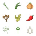 Green fodder icons set, cartoon style
