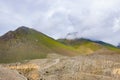 Green Foggy Mountain Landscape of the HImalayas in Kagbeni of Upper Mustang, Nepal Royalty Free Stock Photo