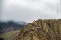 Green Foggy Mountain Landscape of the HImalayas in Kagbeni of Upper Mustang, Nepal Royalty Free Stock Photo