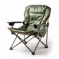 Green folding camping chair on a white background. Generative AI