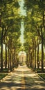 Symmetrical Arrangements: A Neoclassical-inspired Photomontage Of Green Trees In Lyon