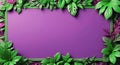 AI generated image green foliage boarder with purple background Royalty Free Stock Photo
