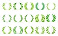 Green foliate trophy crest emblem icon set vector