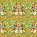 Green folk art pattern with bunny.