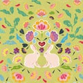 Green folk art pattern with bunny.