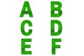 Green font Alphabet a, b, c, d, e, f made of green sparkle background.