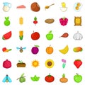 Green food icons set, cartoon style Royalty Free Stock Photo