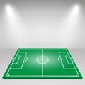 Green football field, floodlights, lighting. Vector background Royalty Free Stock Photo