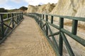 Green footbridge on sand dunes. Royalty Free Stock Photo