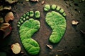 Green footprints on the ground among the leaves - the concept of human footprint in ecology - Generative AI