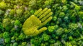 Green forest on blurred background and handprinting Royalty Free Stock Photo