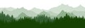 Green Forest On Background Of Mountains, Silhouette. Beautiful Landscape.  Evergreen Coniferous Trees. Vector Illustration