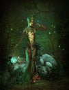 Green Forest Elf at Night, 3d CG Royalty Free Stock Photo