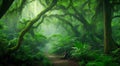 green forest in the morning, the beautyful tropical forest