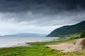 Green forest mountains near river. Beautiful nature landscape Royalty Free Stock Photo