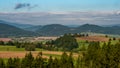 Green forest of pine tree and mountain landscape. Giant Mountains, Karkonosze, Sudets/Sudety, Poland. Royalty Free Stock Photo