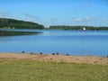 Lake shore summer landscape blue sky background Royalty Free Stock Photo