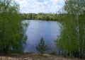 Lake, water, landscape, sky, nature, forest, river, reflection, tree, summer, trees, blue, pond, green, clouds, grass, outdoor, cl Royalty Free Stock Photo