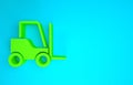 Green Forklift truck icon isolated on blue background. Fork loader and cardboard box. Cargo delivery, shipping Royalty Free Stock Photo