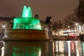 Green fountain for earth day with slow shutter speed at Trafalgar Square