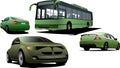 Green four cars and green City bus.