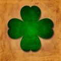 Green four-leaved shamrock in old paper background Royalty Free Stock Photo