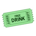 Green Free Drink Ticket Flat Icon on White