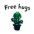 Green free hugs smiling cactus logo, vector