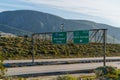 Freeway signs on Interstate 10 I-10 for Other Desert Cities, Indio, and 111 Palm Springs, California