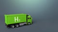 Green freight truck on hydrogen fuel cells. Innovative green technologies in transport industry. Environmentally friendly, carbon