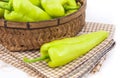 Green fresh capsicum vegetable in basket Royalty Free Stock Photo