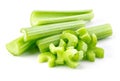 Green fresh celery sticks and pieces isolated on white Royalty Free Stock Photo